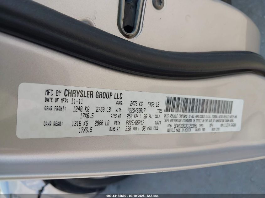 2012 Dodge Journey Sxt VIN: 3C4PDCBG3CT223851 Lot: 43185690