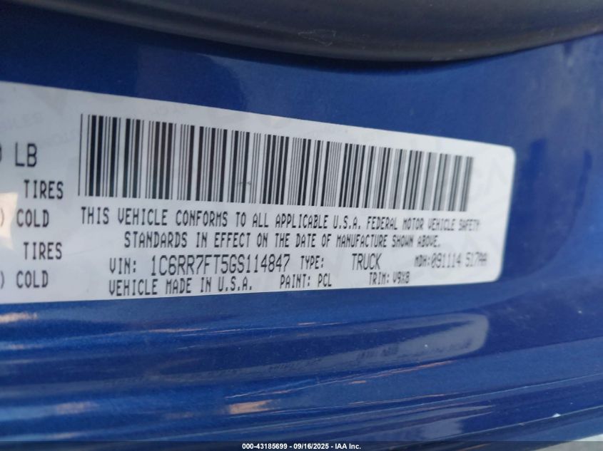 2016 Ram 1500 Express VIN: 1C6RR7FT5GS114847 Lot: 43185699