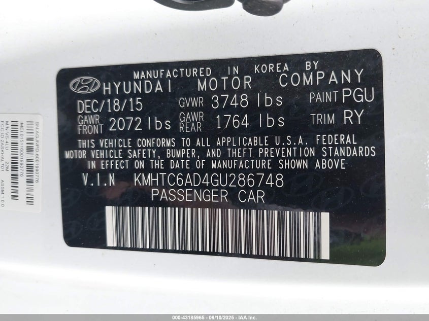 2016 HYUNDAI VELOSTER - KMHTC6AD4GU286748