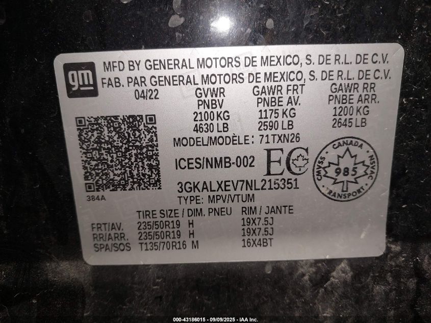 2022 GMC Terrain Awd Denali VIN: 3GKALXEV7NL215351 Lot: 43186015