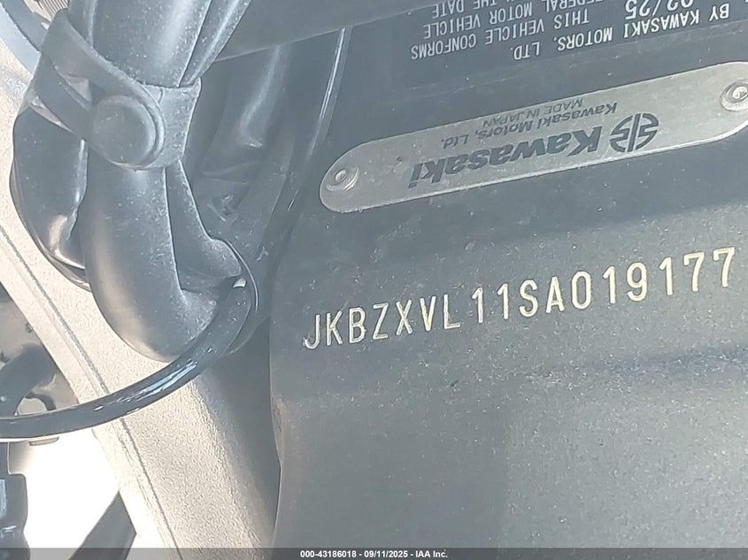 2025 Kawasaki Zx1002 L VIN: JKBZXVL11SA019177 Lot: 43186018