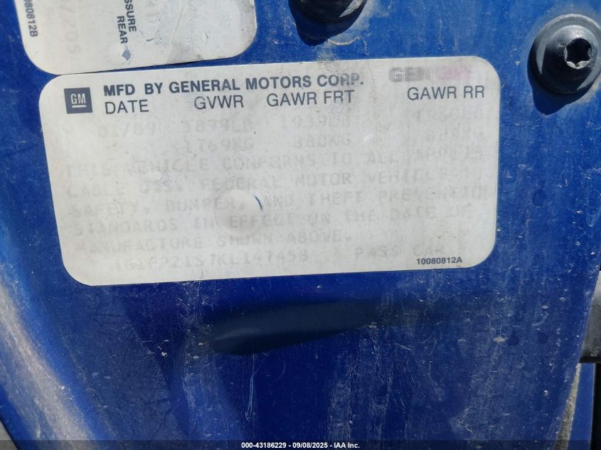 1989 Chevrolet Camaro VIN: 1G1FP21S7KL147458 Lot: 43186229