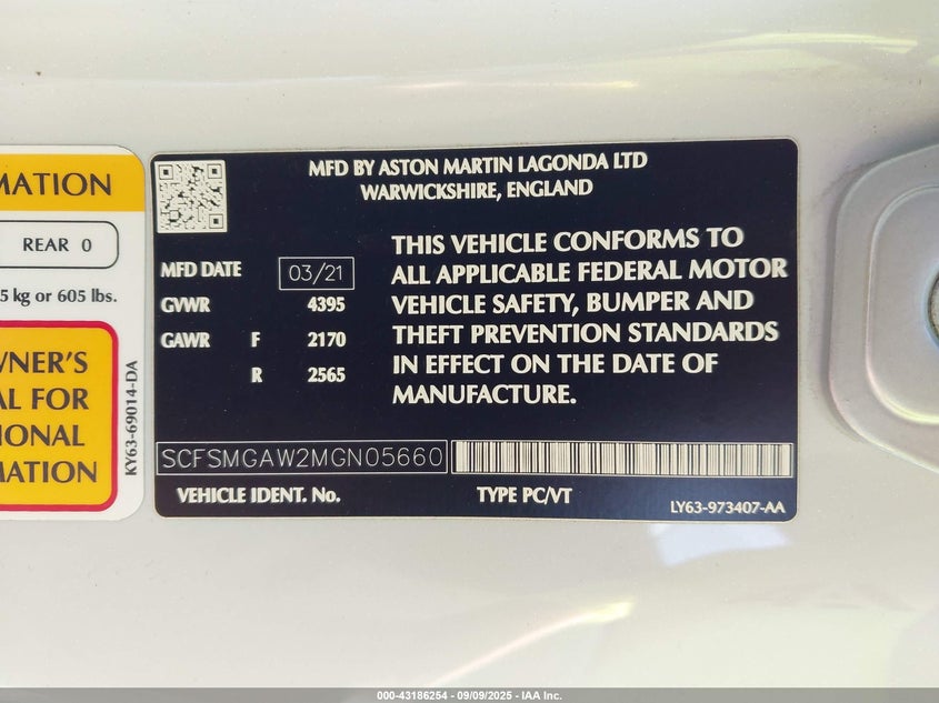 2021 ASTON MARTIN VANTAGE SCFSMGAW2MGN05660