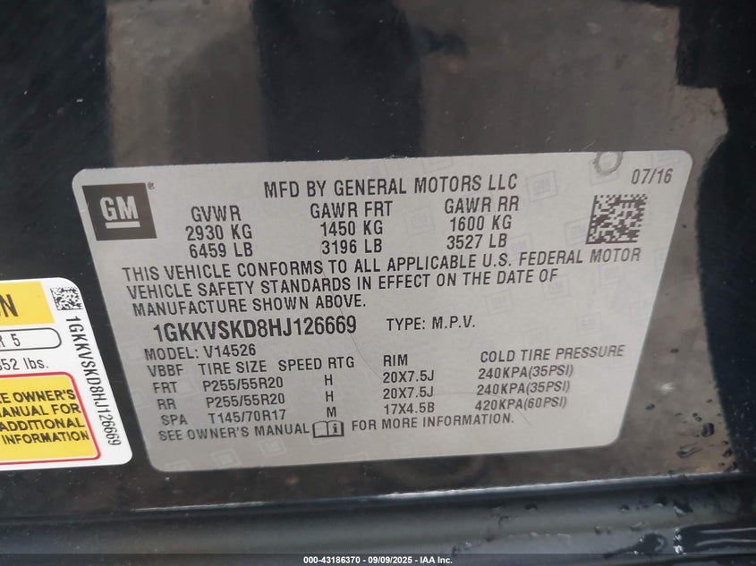 2017 GMC ACADIA LIMITED 1GKKVSKD8HJ126669