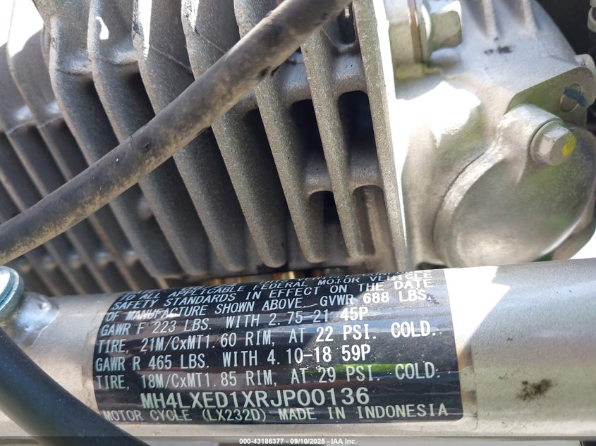 2024 Kawasaki Klx232 D VIN: MH4LXED1XRJP00136 Lot: 43186377