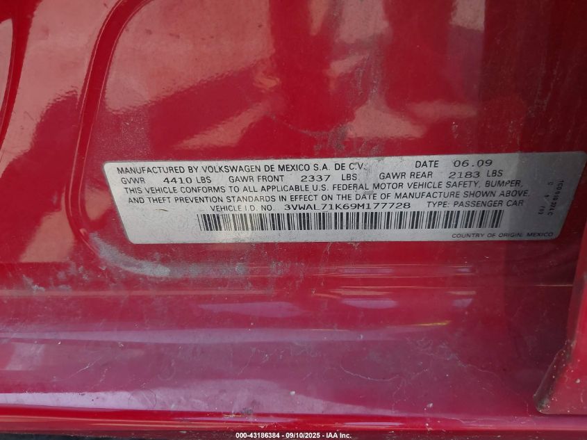 2009 Volkswagen Jetta Tdi VIN: 3VWAL71K69M177728 Lot: 43186384