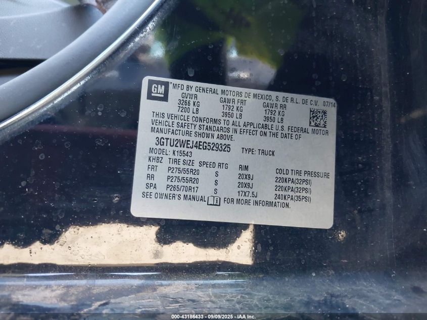 2014 GMC Sierra 1500 Denali VIN: 3GTU2WEJ4EG529325 Lot: 43186433