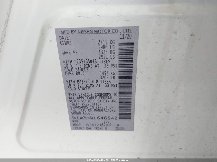 2020 NISSAN PATHFINDER SV 2WD - 5N1DR2BN6LC646542