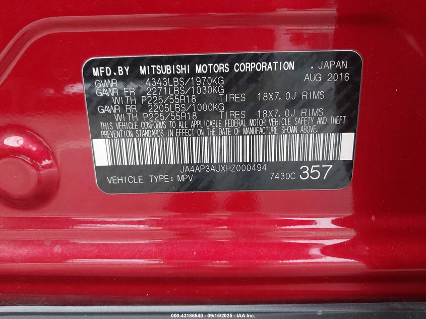 2017 MITSUBISHI OUTLANDER SPORT 2.0 ES - JA4AP3AUXHZ000494