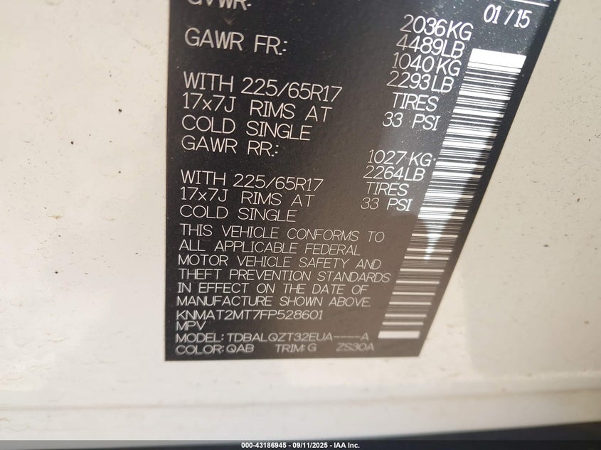 2015 NISSAN ROGUE SV KNMAT2MT7FP528601