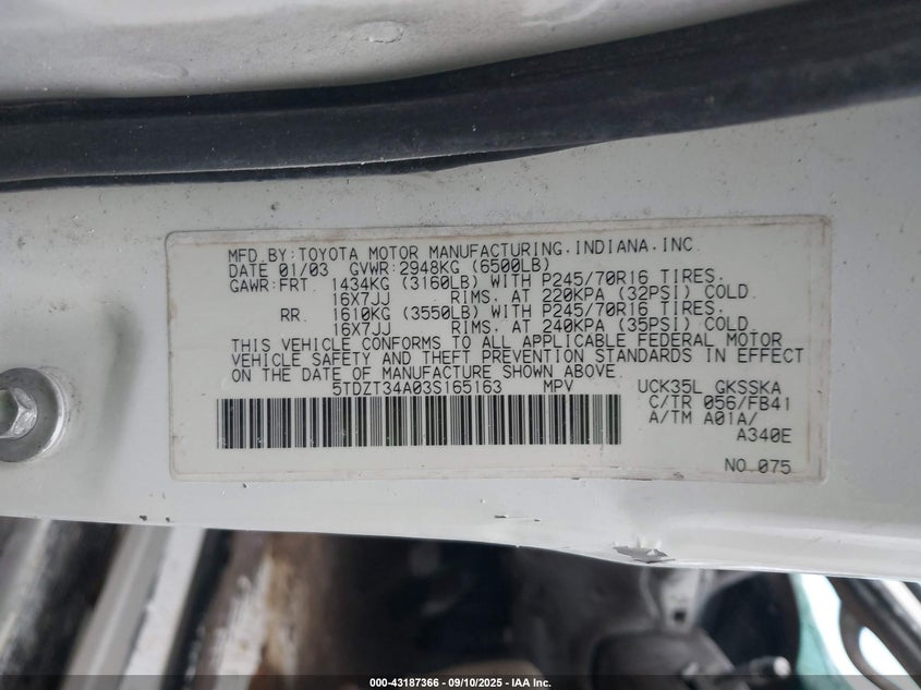 5TDZT34A03S165163 2003 TOYOTA SEQUOIA photo no. 9