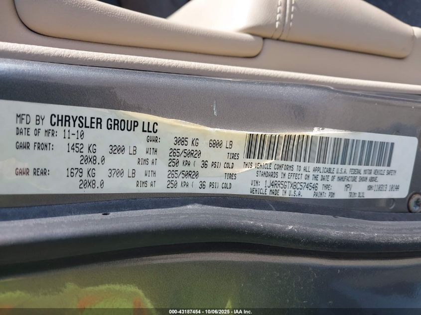 2011 Jeep Grand Cherokee Limited VIN: 1J4RR5GTXBC574546 Lot: 43187454