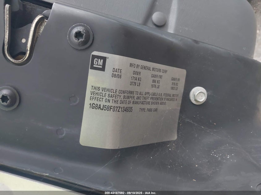 2007 Saturn Ion Ion 2 VIN: 1G8AJ58F07Z134935 Lot: 43187592