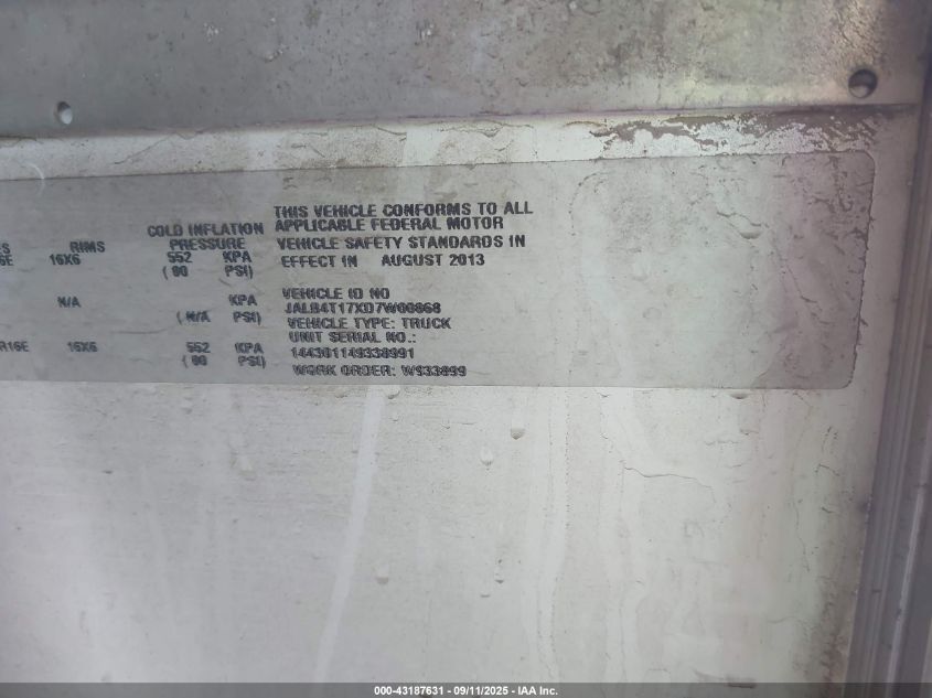 2013 Isuzu Commercial Van VIN: JALB4T17XD7W00868 Lot: 43187631