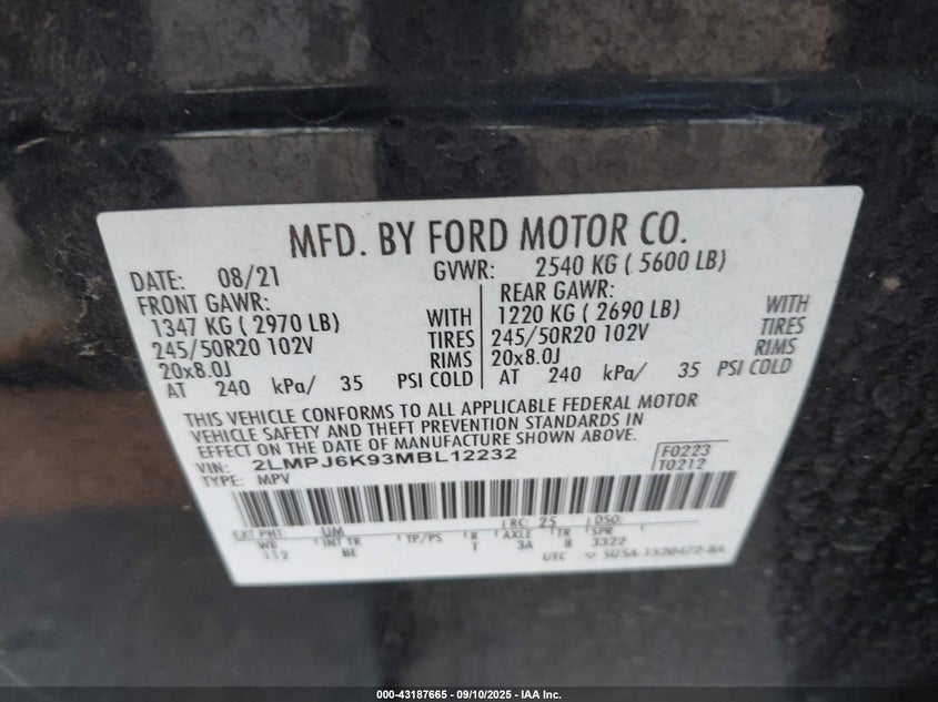 2021 LINCOLN NAUTILUS RESERVE - 2LMPJ6K93MBL12232