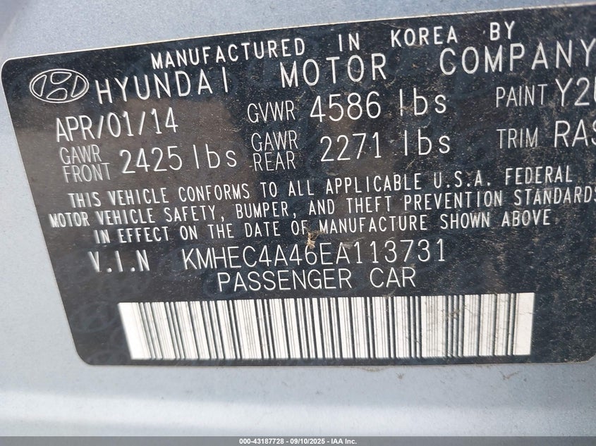 2014 HYUNDAI SONATA HYBRID - KMHEC4A46EA113731
