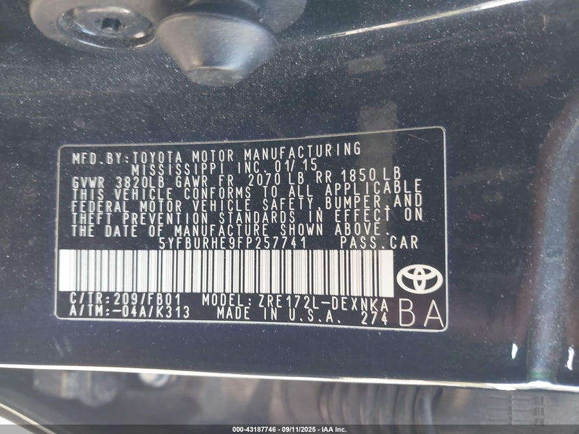 2015 TOYOTA COROLLA LE - 5YFBURHE9FP257741