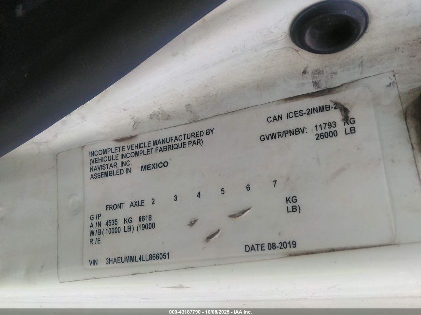2020 International Mv VIN: 3HAEUMML4LL866051 Lot: 43187790