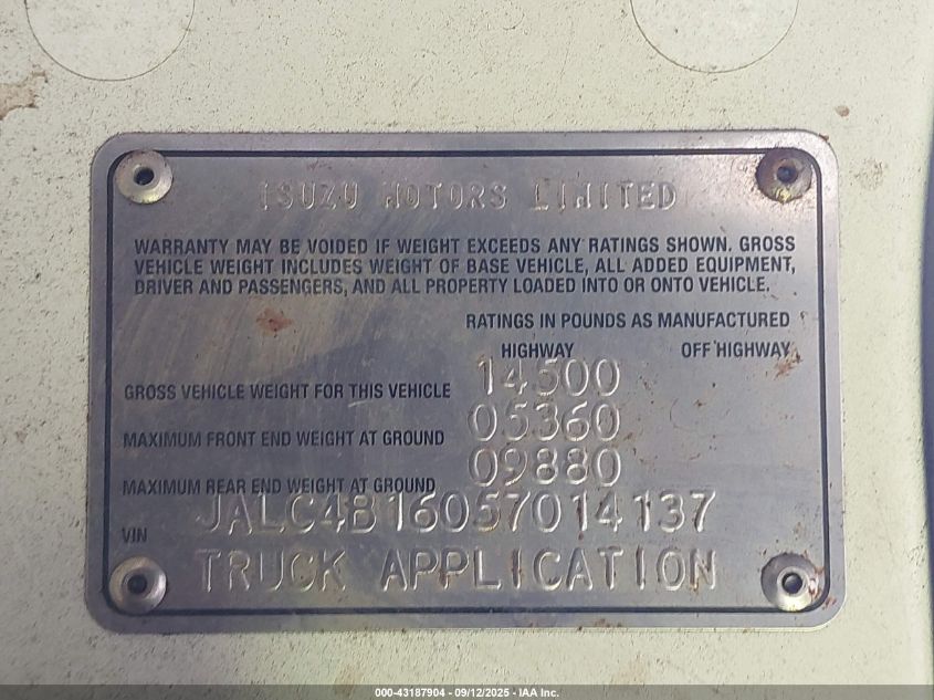 2005 Isuzu W4S042 Npr Hd Dsl Reg VIN: JALC4B16057014137 Lot: 43187904