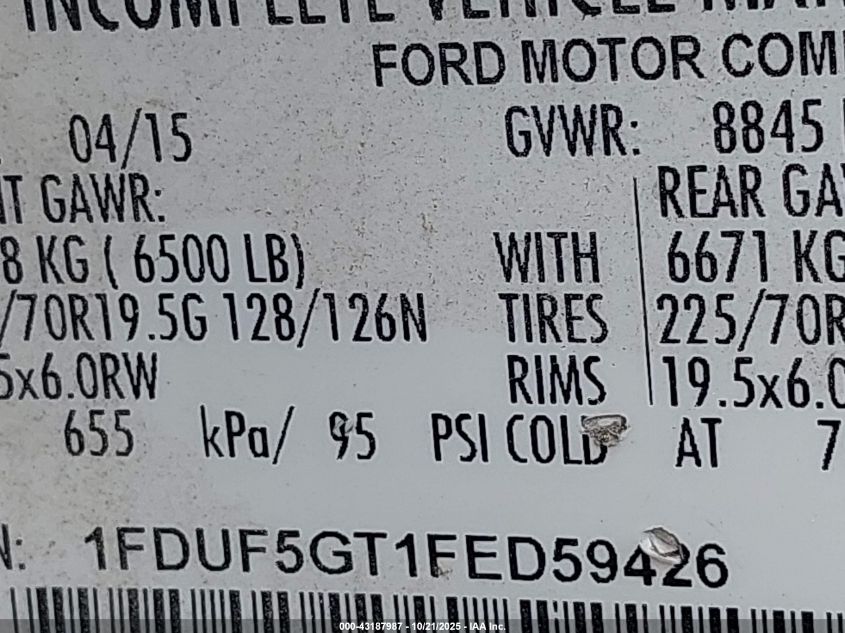 2015 Ford F-550 Chassis Xl VIN: 1FDUF5GT1FED59426 Lot: 43187987
