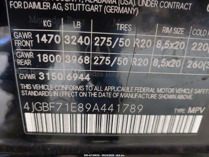 2009 Mercedes-Benz Gl 450 4Matic VIN: 4JGBF71E89A441789 Lot: 43188038