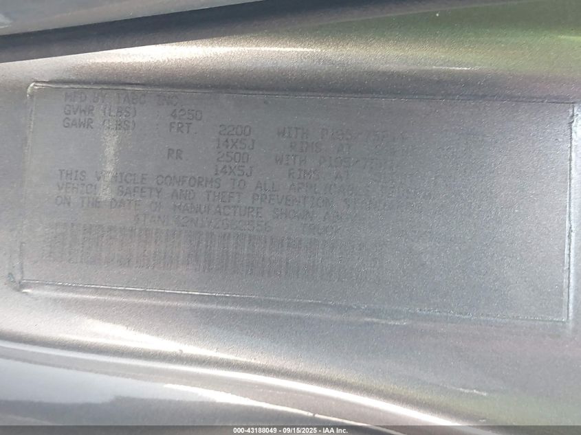 2000 Toyota Tacoma VIN: 4TANL42N1YZ662556 Lot: 43188049