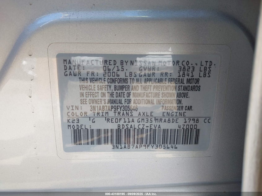 2015 NISSAN SENTRA S - 3N1AB7AP9FY305646