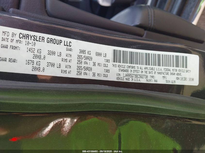 2011 Jeep Grand Cherokee Limited VIN: 1J4RR5GT9BC562730 Lot: 43188493