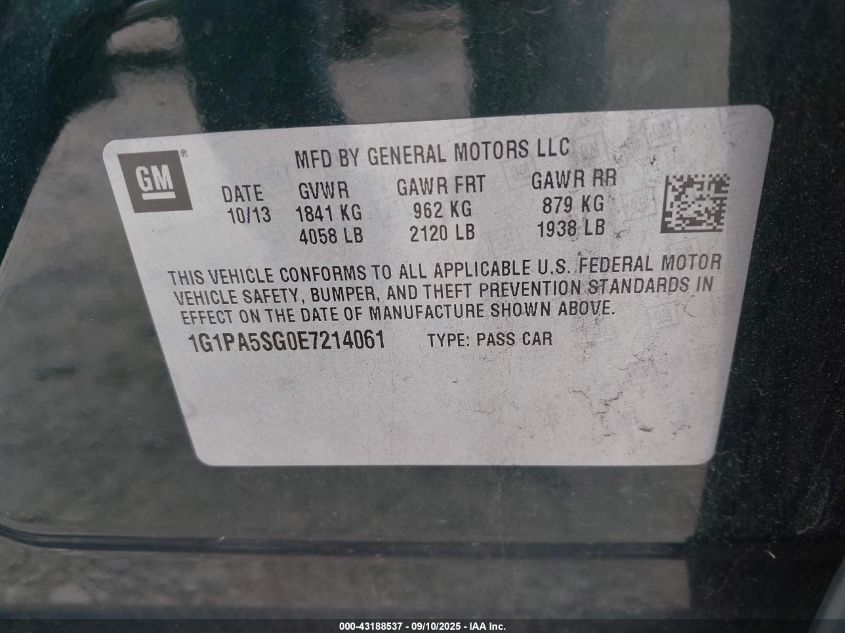 2014 Chevrolet Cruze Ls Auto VIN: 1G1PA5SG0E7214061 Lot: 43188537