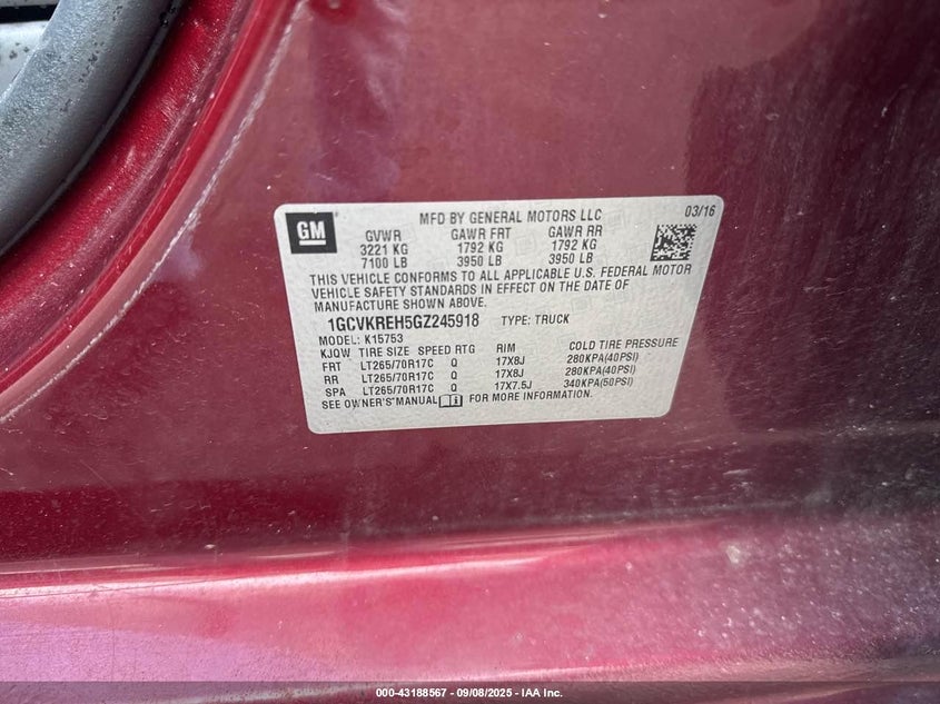 2016 CHEVROLET SILVERADO K1500 LT - 1GCVKREH5GZ245918