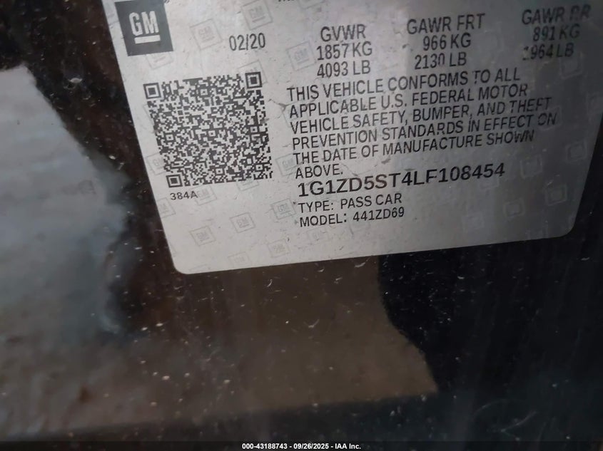 2020 CHEVROLET MALIBU FWD LT - 1G1ZD5ST4LF108454