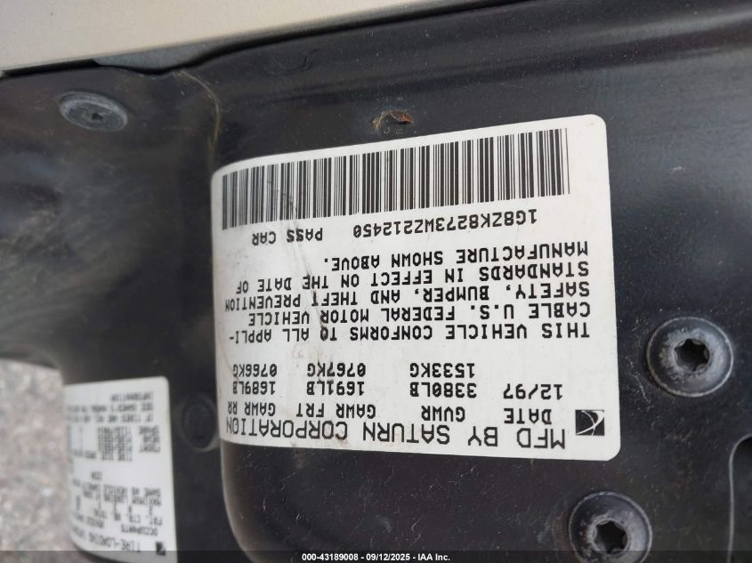 1998 Saturn Sw2 VIN: 1G8ZK8273WZ212450 Lot: 43189008