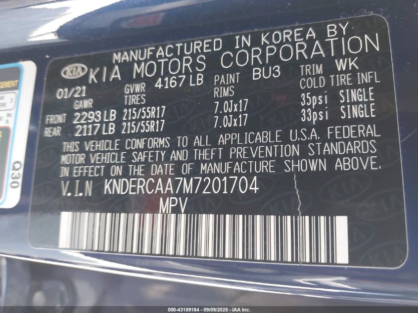 2021 Kia Seltos Ex VIN: KNDERCAA7M7201704 Lot: 43189164
