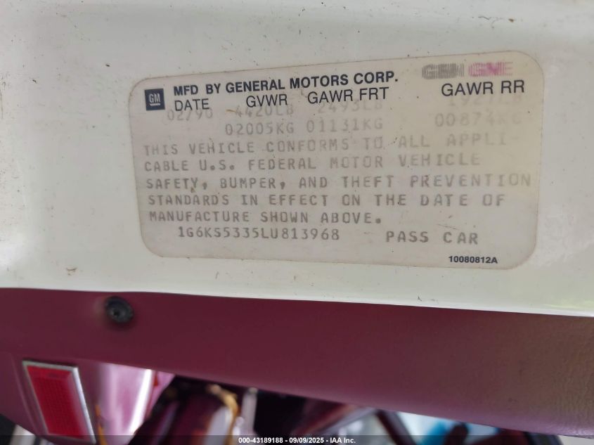 1990 Cadillac Seville VIN: 1G6KS5335LU813968 Lot: 43189188