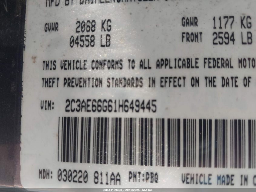 2001 Chrysler 300M VIN: 2C3AE66G61H649445 Lot: 43189308