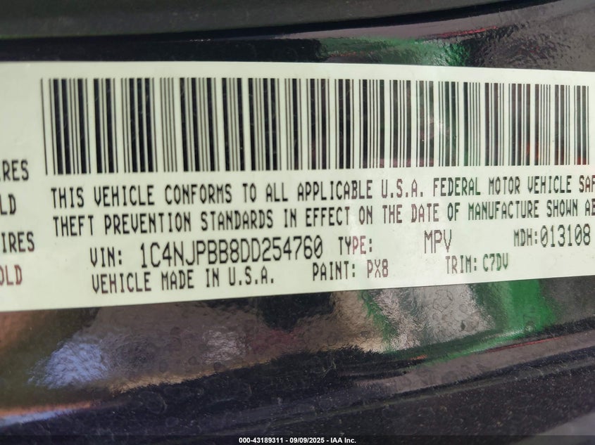 2013 JEEP PATRIOT SPORT - 1C4NJPBB8DD254760