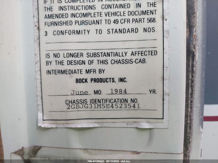 1984 GMC Cutaway Van G3500 VIN: 2GDJG31M5E4523541 Lot: 43189422