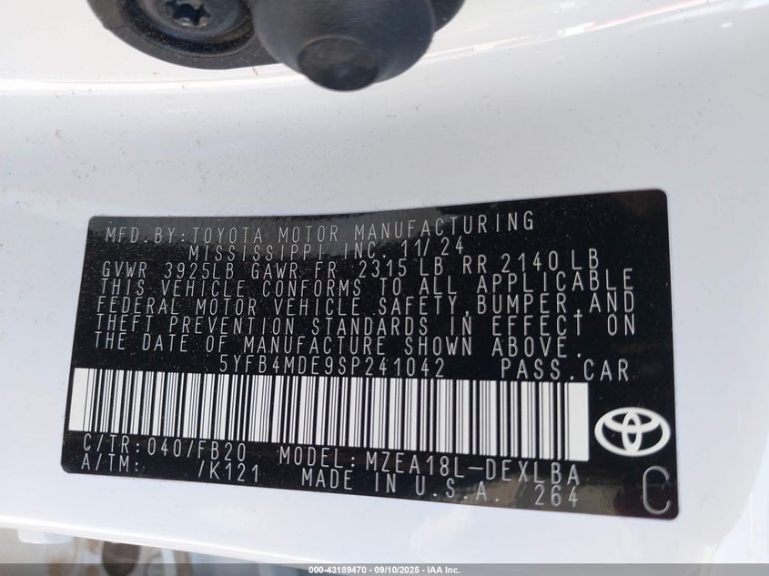 2025 TOYOTA COROLLA LE - 5YFB4MDE9SP241042