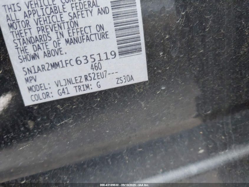 2015 Nissan Pathfinder Platinum/S/Sl/Sv VIN: 5N1AR2MM1FC635119 Lot: 43189530