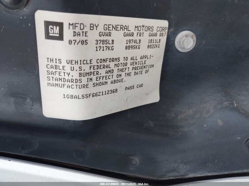 2006 Saturn Ion 3 VIN: 1G8AL55F66Z112368 Lot: 43189605