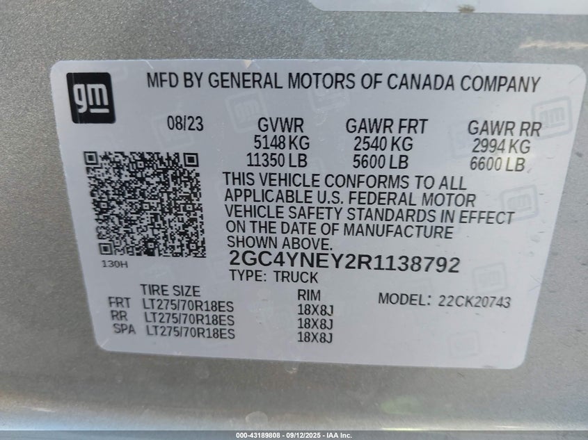 2024 CHEVROLET SILVERADO 2500HD(VIN: 2GC4YNEY2R1138792
