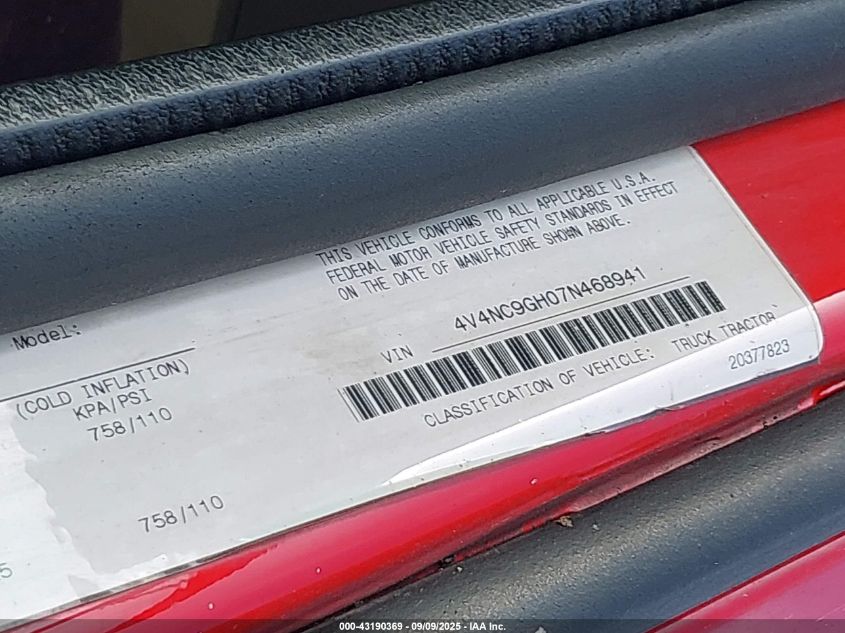 2007 Volvo Vn VIN: 4V4NC9GH07N468941 Lot: 43190369