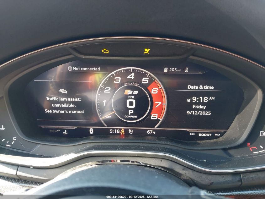 2019 Audi S5 3.0T Premium VIN: WAUC4CF58KA017645 Lot: 43190620