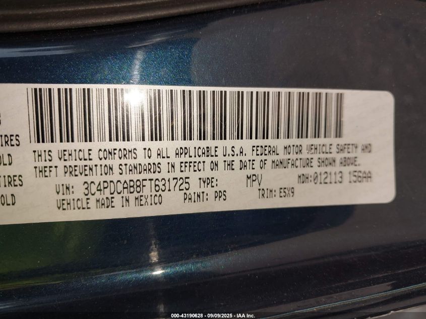 2015 Dodge Journey American Value Pkg VIN: 3C4PDCAB8FT631725 Lot: 43190628