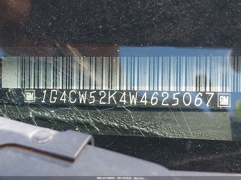 1998 Buick Park Avenue VIN: 1G4CW52K4W4625067 Lot: 43190693