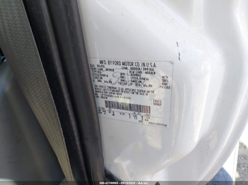 2004 Ford F-250 Lariat/Xl/Xlt VIN: 1FTNX20L64EA49350 Lot: 43190965