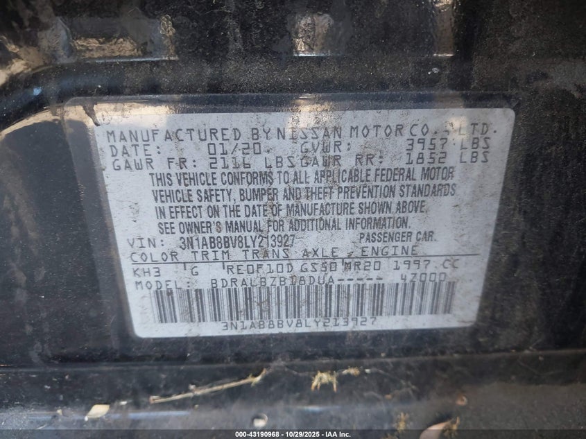 2020 Nissan Sentra 2.0 S Xtronic Cvt black Lot 111043190968 Vin 3N1AB8BV8LY213927