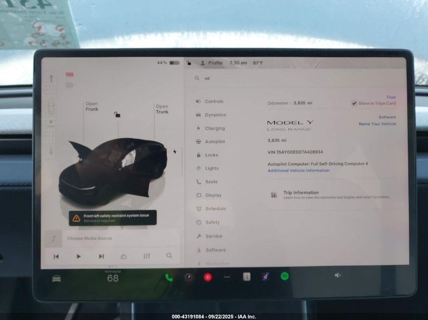 2026 Tesla Model Y Long Range Dual Motor All-Wheel Drive VIN: 7SAYGDED0TA428934 Lot: 43191084