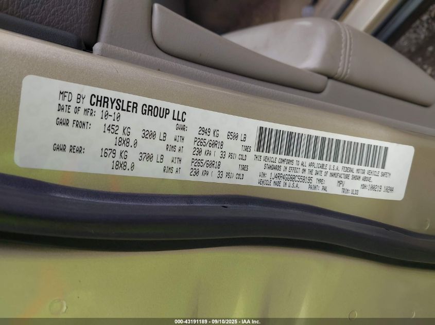 2011 Jeep Grand Cherokee Laredo VIN: 1J4RR4GG8BC558195 Lot: 43191189