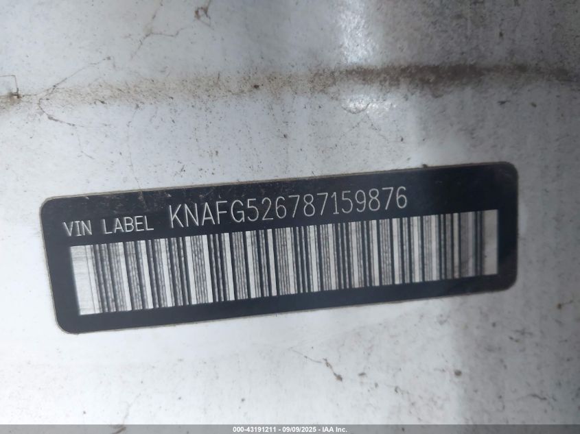 2008 Kia Rondo Lx V6 VIN: KNAFG526787159876 Lot: 43191211